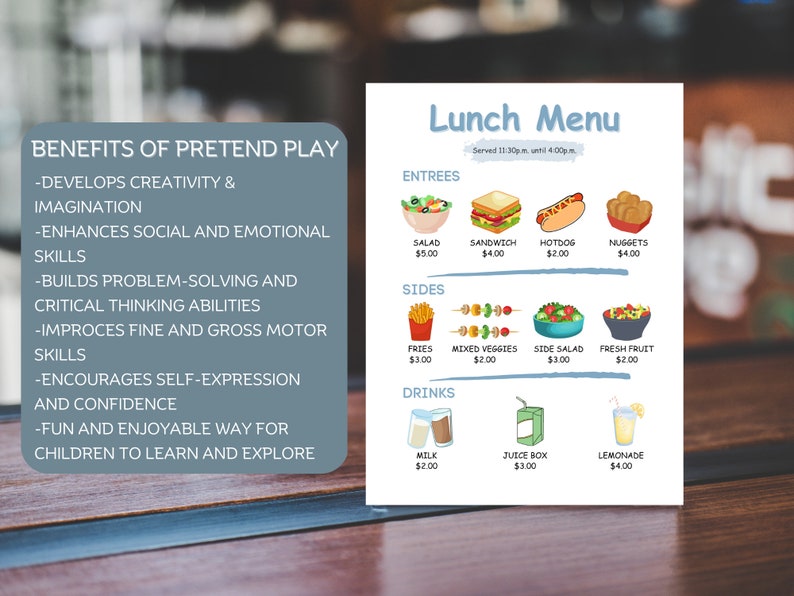 Printable Pretend Play Restaurant Menus and Check Digital Download