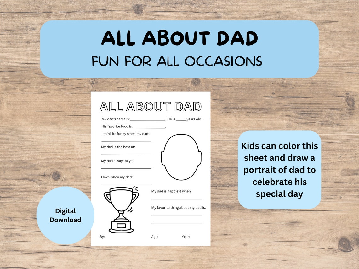 All About Dad Printable Father's Day Gift Birthday Gift and Coloring ...