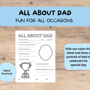 All About Dad - Printable Father's Day Gift | Birthday Gift and Coloring Sheet from kids - Digital Download - Kids Coloring Page for Dad