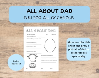 All About Dad - Printable Father's Day Gift | Birthday Gift and Coloring Sheet from kids - Digital Download - Kids Coloring Page for Dad