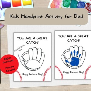 Actividad de huellas de manos del Día del Padre: regalo imprimible para papá, artesanía de huellas de manos de béisbol, regalo de niño, recuerdo de huellas de manos de bebé, papá de béisbol