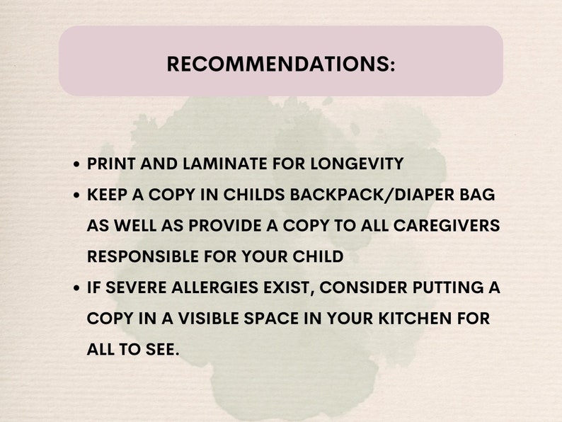 Printable Child Allergy Alert Sheet for Caregivers Kid Allergy Sheet