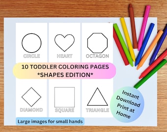 10 Printable Toddler Coloring Pages - Shapes Edition -- Coloring Pages for Kids -- Large Shapes -- Digital Download - Toddler Coloring Pages