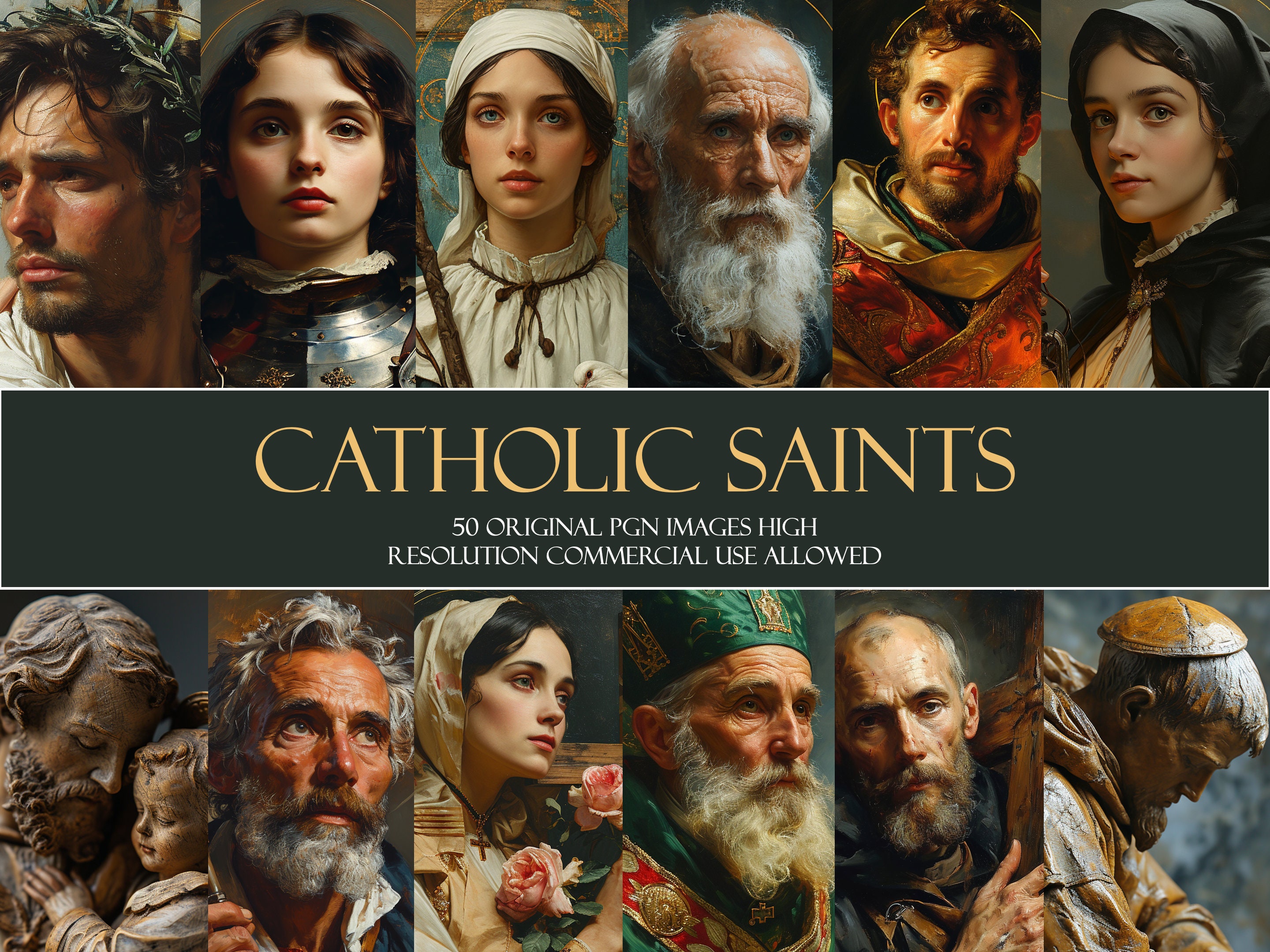 Catholic Saints Clipart: 50 PNG Divine Illustrations (Commercial Use)
