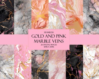 Gold and Pink Marble Tiles Seamless Repeating Pattern Digital Paper Pack Commercial Use