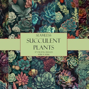 30+ Succulent Plants Vines Digital Craft Paper Repeating Seamless Pattern High Detail Commercial Use scrapbooking or web backgrounds