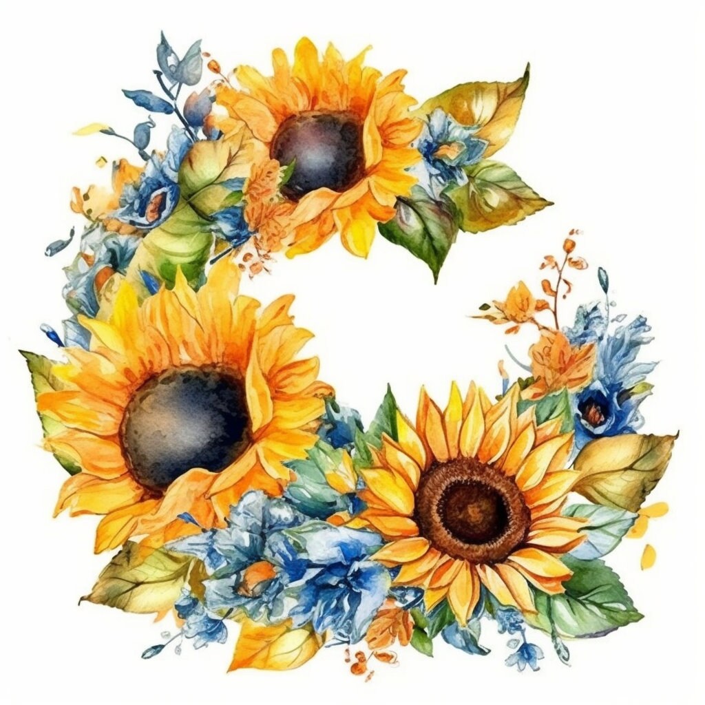 Sunflower Clipart: Watercolor PNG Graphics, Commercial Use (digital ...