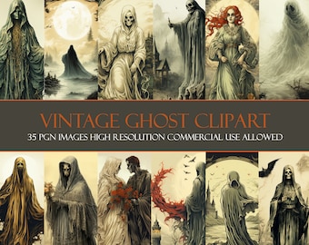 Vintage Halloween Ghost Clipart Commercial Use Allowed High Detail PNG Art