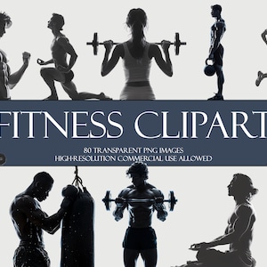 Fitness Silhouette Clipart Bundle: Gym, Yoga, Workout Graphics (Digital Download)