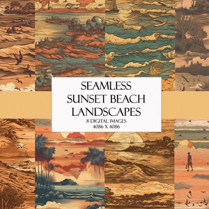Sunset Beach Seamless Repeating Pattern Digital Paper Craft Paper