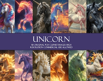 50 Enchanting Unicorn Clipart Bundle - Magical Fantasy Graphics for DIY Crafts, Invitations, and Scrapbooking Commercial Use PNG Files