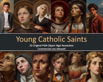 Young Catholic Saints Clipart | First Communion, Feast Day, Sunday School, Religious Education, Digital Saint Images, Commercial Use Allowed