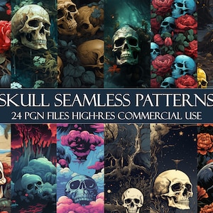 Skull Seamless Pattern: Gothic Tile Design (PNG Digital Download)