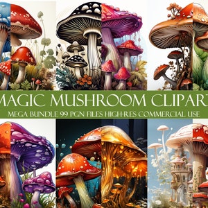 Mushroom Clipart MEGA BUNDLE: 100 PNG Nature Art Graphics (Commercial Use)