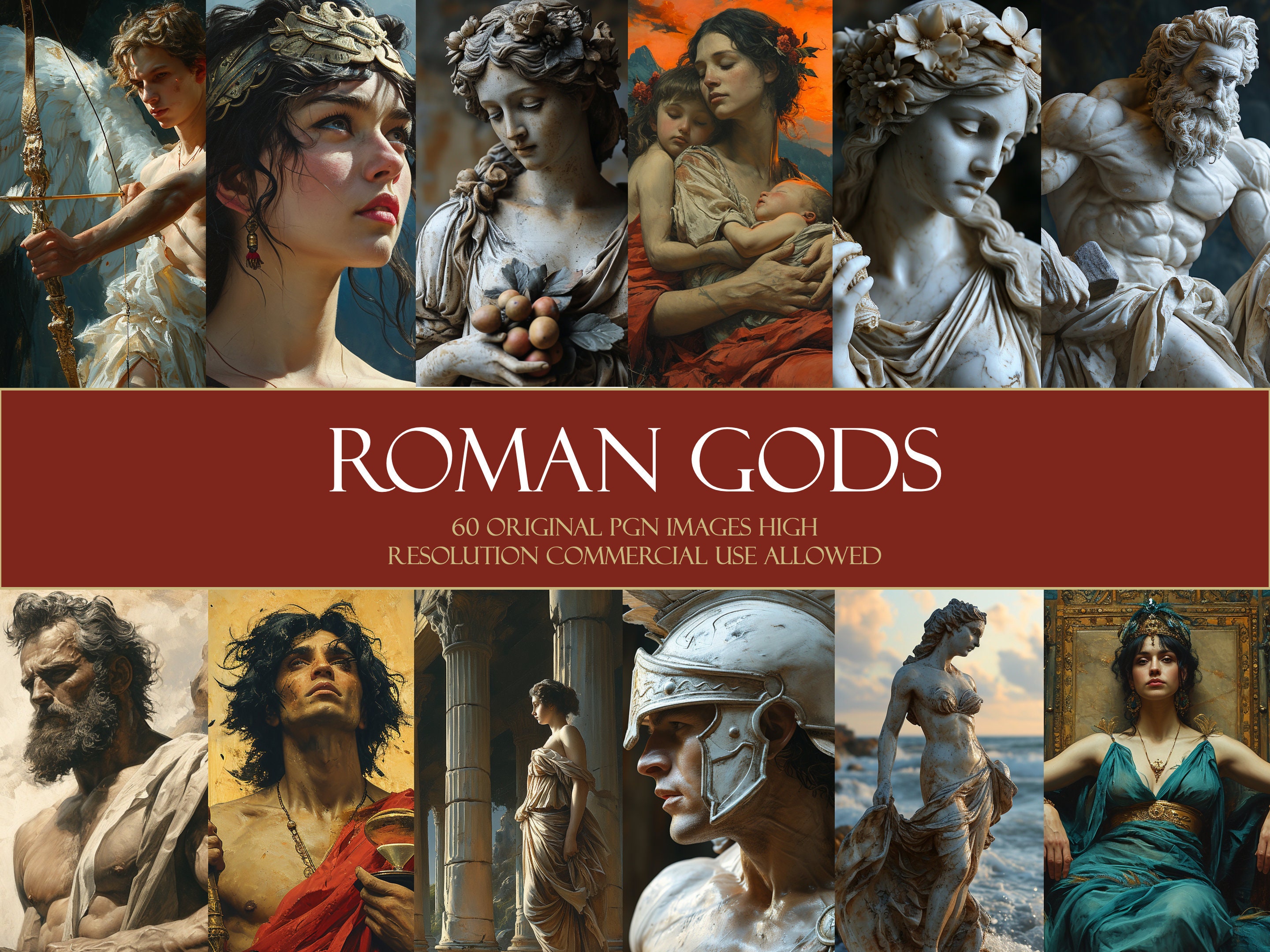 Divine Majesty: Roman Gods Clipart Collection for 60 PNG Mythical ...