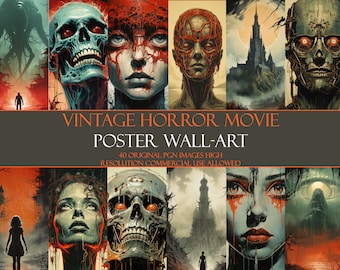 Vintage Horror Original Movie Poster Halloween High Resolution PNG Commercial Use allowed Tshirt design gothic wall decor