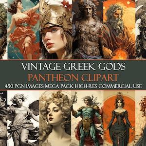450 Vintage Greek Gods Pantheon Clipart Mega Pack  PNG High Resolution Files Commercial Use Allowed