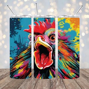 Chicken Pop Art 20 oz Skinny Tumbler Sublimation Design, Tumbler Wrap, Instant Digital Download PNG, Sublimation, Chicken, Pop Art, Rooster
