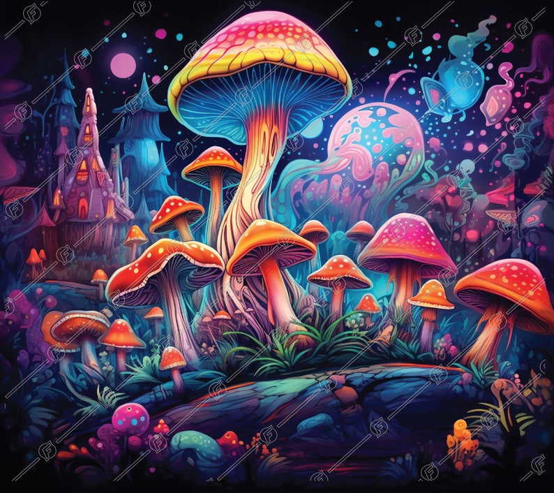 Psychedelic Mushrooms 20 Oz Skinny Tumbler Sublimation Design, Straight