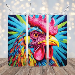 Chicken Pop Art 20 oz Skinny Tumbler Sublimation Design, Tumbler Wrap, Instant Digital Download PNG, Sublimation, Chicken, Pop Art, Rooster