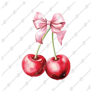 Ciliegia e fiocco rosa Coquette PNG, Fiocco rosa Png, Ciliegia Png, Design estetico Coquette, File Png Coquette, Uso commerciale gratuito, Sublimazione