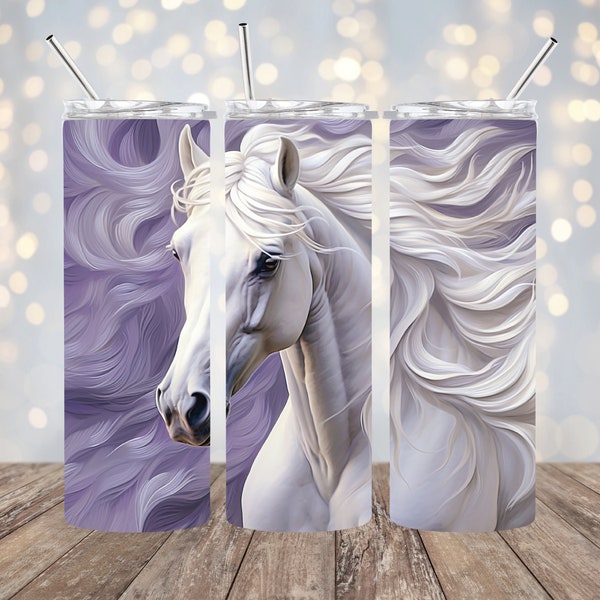 3D White Horse 20 Unzen Skinny Tumbler Wrap, White Horse Tumbler Wrap, Sublimation Tumbler, digitaler Download