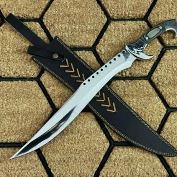 ISHAQ CRAFTS, Custom Handmade D2 steel Hunting Bowie Machete knife Full Tang.