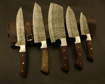 ISHAQ CRAFTS, Custom Handmade Damascus Steel chef knives set. best gift for him..