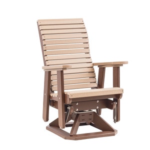 Anchor Bay Amish Crafted Poly Outdoor Swivel Glider, High-Back: Weatherwood & Tudor Brown
