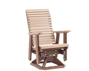Anchor Bay Amish in Handarbeit hergestellter Poly Outdoor Swivel Glider, High-Back: Weatherwood & Tudor Brown
