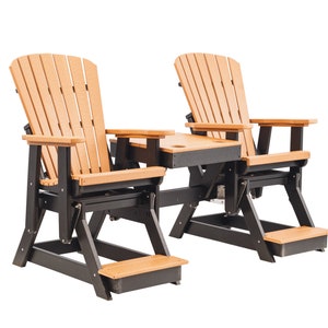 Grand Lake Amish Crafted Poly Outdoor Adirondack Double Balcony Glider: Cedar on Black