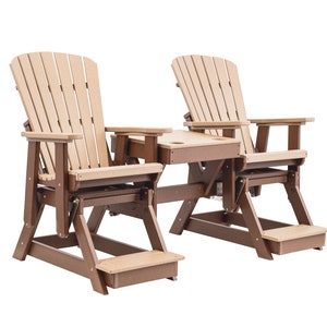 Grand Lake Amish Crafted Poly Outdoor Adirondack Double Balcony Glider: Weatherwood on Tudor Brown