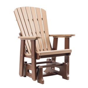 Grand Lake Amish Crafted Poly Outdoor Adirondack Glider: Weatherwood on Tudor Brown