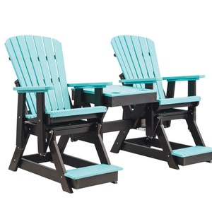 Grand Lake Amish Poly Outdoor Adirondack Doppelbalkon Segelflugzeug: Aruba Blau auf Schwarz