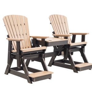 Grand Lake Amish Crafted Poly Outdoor Adirondack Double Balcony Glider: Weatherwood on Black