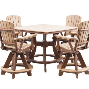 Grand Lake Amish Crafted 4 Person Poly Adirondack Counter Height Table Set: Weatherwood on Tudor Brown