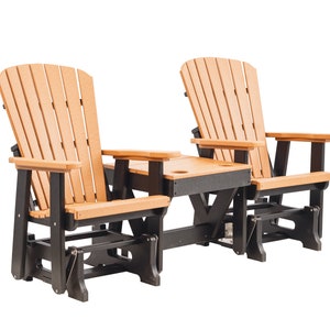 Grand Lake Amish Crafted Poly Outdoor Adirondack Double Glider: Cedar on Black