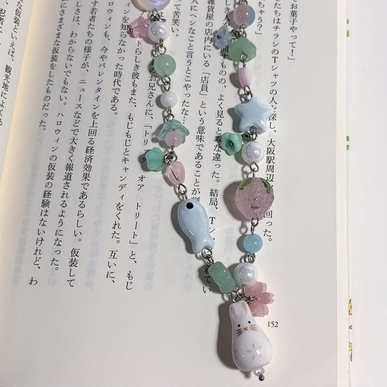 Fish rabbit sakura beads necklace Handmade zdjęcie 2