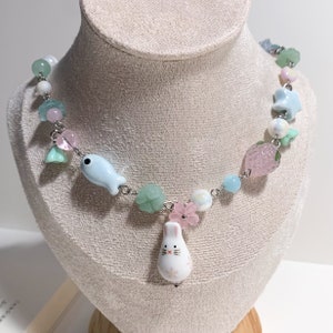 Fish rabbit sakura beads necklace Handmade zdjęcie 4