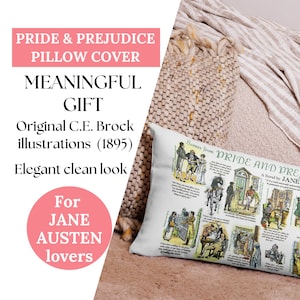 Pride and Prejudice Pillow Cover: 1895 Illustrations, Book Lover Gift