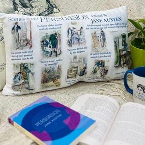 Jane Austen book, Persuasion, pillow covering, Jane Austen gift, reader gifts, booklover aesthetic, reading nook decor, bookish gift pillow