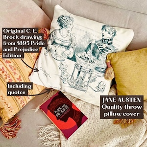 Pride and Prejudice Throw Pillow Covers, Jane Austen Ideal Bookish Decor, Pride and Prejudice Gifts Gift for Book Lovers, Book Nook Decor