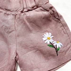 Luxury linen shorts | baby shorts  | natural linen | hand embroidered | heirloom linen | linen Baby | stonewashed