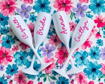 Set of 5 Personalized Bridesmaids Cups Island Love Name Champagne Flutes Custom Bridal Party Favors Custom Sets Of Bridal Party Favors