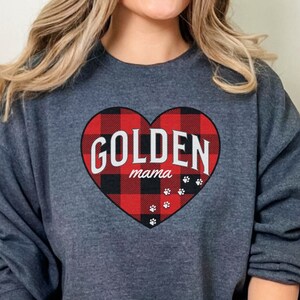 Golden Mama Red Plaid Heart Heavy Blend™ Crewneck Sweatshirt, Golden Retriever Gifts, Golden Retriever Shirt, Golden Retriever Sweatshirt