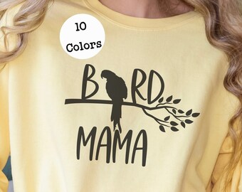 Bird Mama Parrot Comfort Colors Premium Unisex Garment-Dyed Sweatshirt, Sizes S-2XL | Parrot Mom | Bird Mom