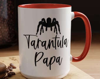 Tazas de café con diseño gráfico de papá tarántula en dos tonos, 15 oz, taza para papá tarántula, regalo para tarántula, papá tarántula, arácnido, papá araña, tarántula