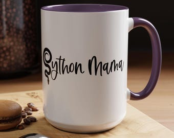 Dwukolorowe kubki do kawy Python Mama, 15 uncji, 8 kolorów, Python Ball, prezent dla mamy Pythona, kubek Python, kubek Snake, prezent dla mamy Pythona, Herp Mom