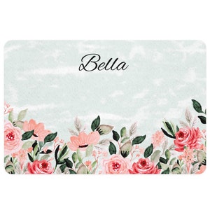 Personalized Watercolor Flowers Roses Custom Dog Cat Pet Food Mat 12&quot;x18&quot; | Custom Dog Food Mat | Custom Cat Food Mat | Pet Food Mat