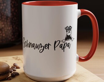 Schnauzer Papa Graphic Two-Tone Coffee Mugs, 15oz, Dog Dad Mug, Schnauzer Dad Gift, Schnauzer Papa, Schnauzer Dog, Schnauzer Mug